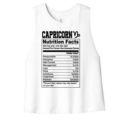 Funny Zodiac Capricorn Nutrition Facts Capricorn Birthday Gift Women's Racerback Cropped Tank