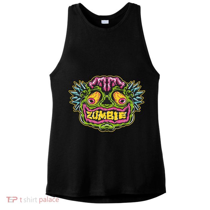 Funny Zombie Face Halloween Ladies PosiCharge Tri-Blend Wicking Tank
