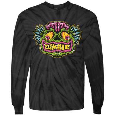 Funny Zombie Face Halloween Tie-Dye Long Sleeve Shirt