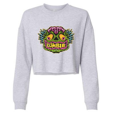 Funny Zombie Face Halloween Cropped Pullover Crew