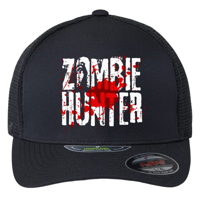 Funny Zombie Hunter Design For Halloween Hunting Flexfit Unipanel Trucker Cap