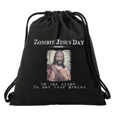 Funny Zombie Jesus Day He Has Risen Sarcastic Easter Drawstring Bag