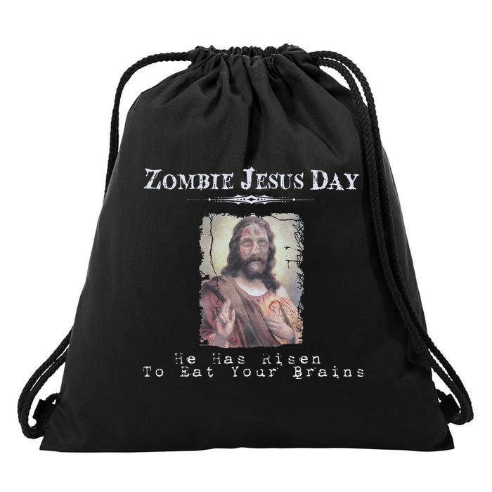 Funny Zombie Jesus Day He Has Risen Sarcastic Easter Drawstring Bag