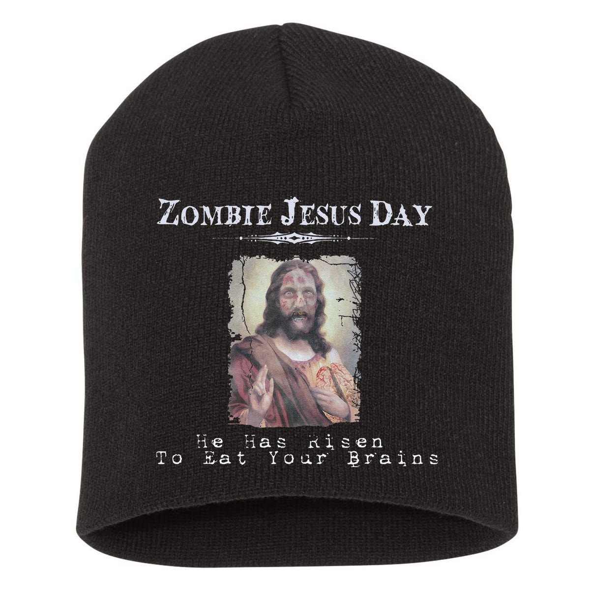 Funny Zombie Jesus Day He Has Risen Sarcastic Easter Short Acrylic Beanie