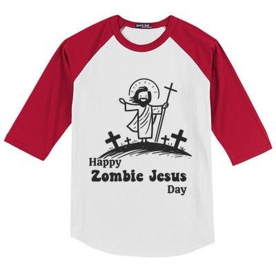 Funny Zombie Jesus Kids Colorblock Raglan Jersey