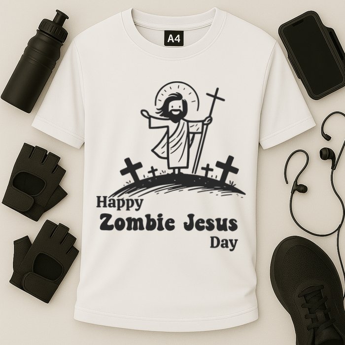 Funny Zombie Jesus Cooling Performance Crew T-Shirt