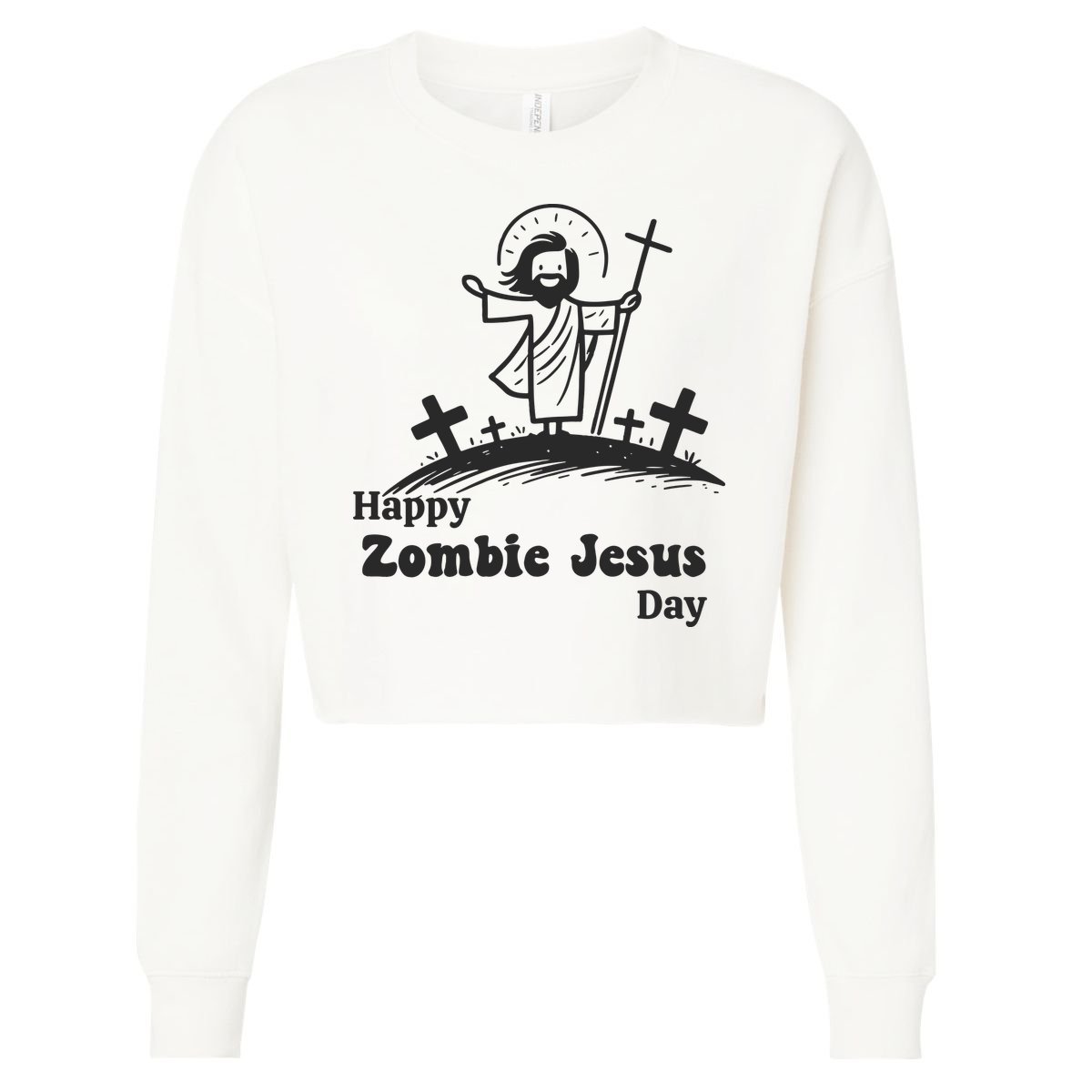 Funny Zombie Jesus Cropped Pullover Crew