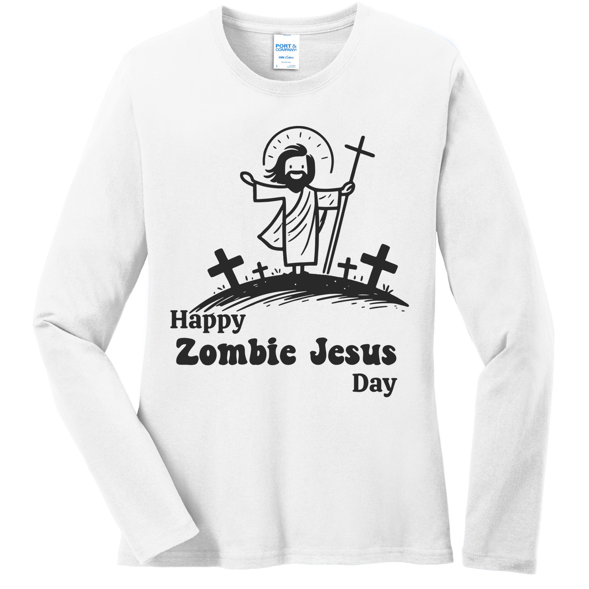 Funny Zombie Jesus Ladies Long Sleeve Shirt