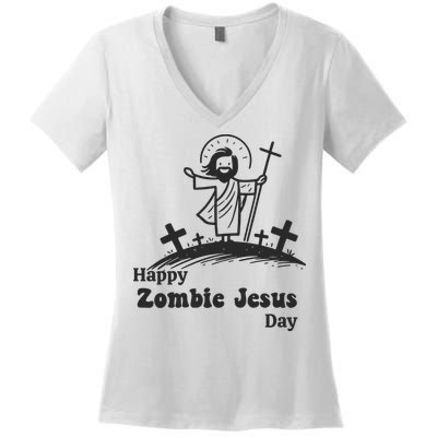 Funny Zombie Jesus Women's V-Neck T-Shirt