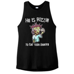 Funny Zombie Jesus He Is Risen Easter Rizzin Eat Your Brains Ladies PosiCharge Tri-Blend Wicking Tank