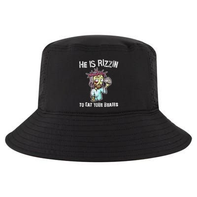 Funny Zombie Jesus He Is Risen Easter Rizzin Eat Your Brains Cool Comfort Performance Bucket Hat