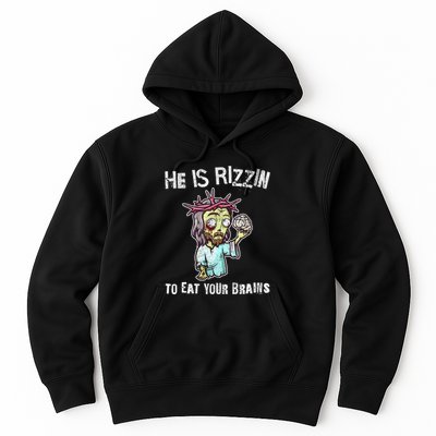 Funny Zombie Jesus He Is Risen Easter Rizzin Eat Your Brains Hoodie