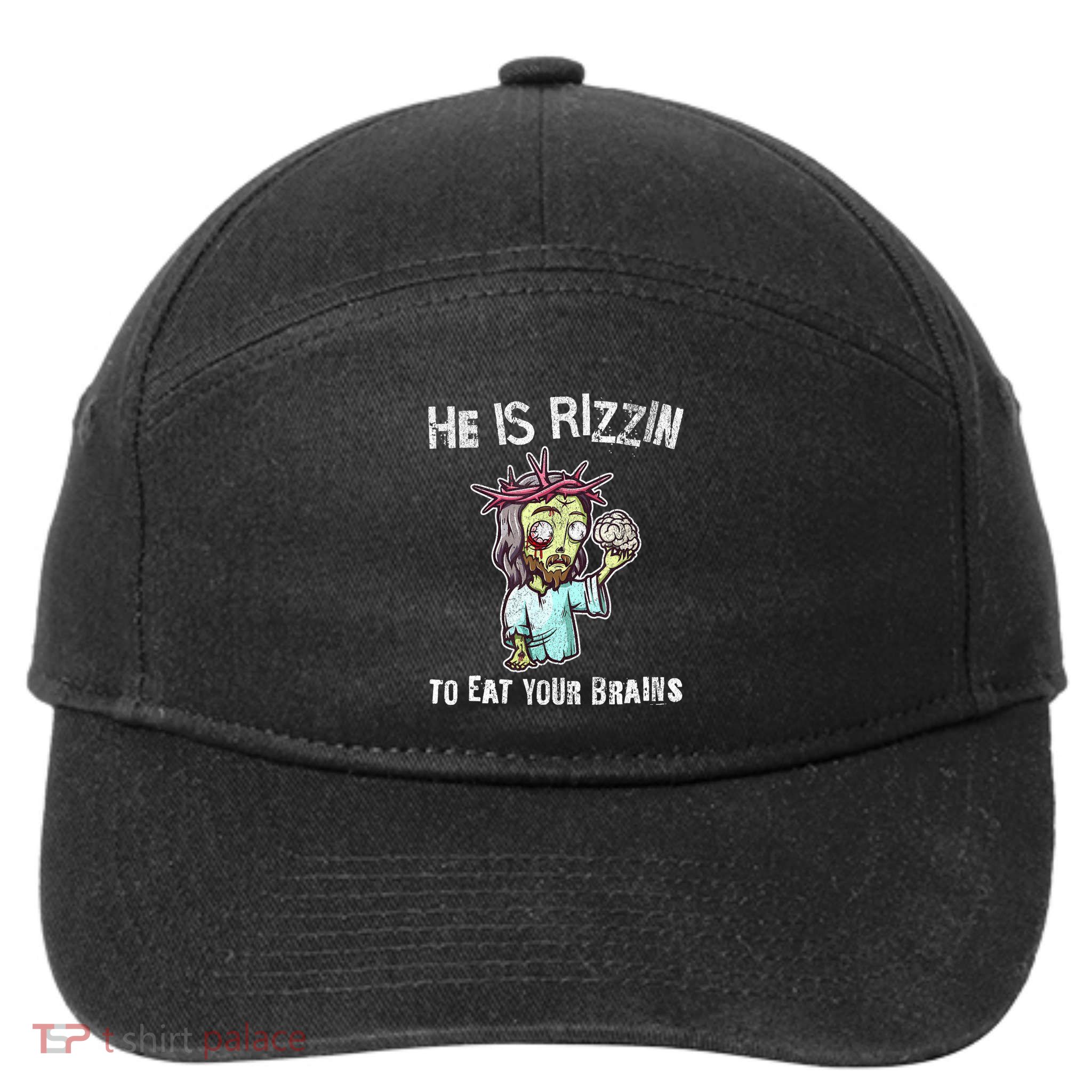 Funny Zombie Jesus He Is Risen Easter Rizzin Eat Your Brains 7-Panel Snapback Hat