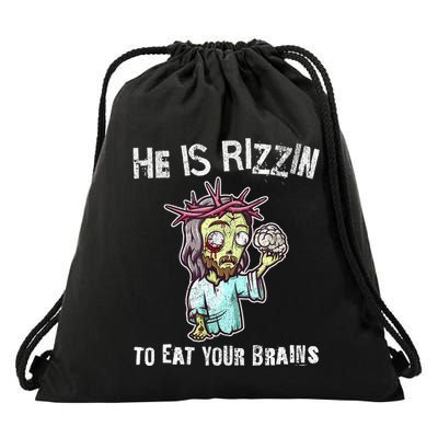 Funny Zombie Jesus He Is Risen Easter Rizzin Eat Your Brains Drawstring Bag