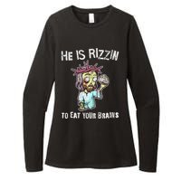 Funny Zombie Jesus He Is Risen Easter Rizzin Eat Your Brains Womens CVC Long Sleeve Shirt