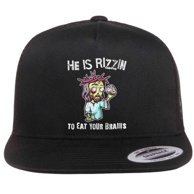Funny Zombie Jesus He Is Risen Easter Rizzin Eat Your Brains Flatbill Hat