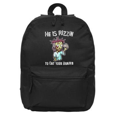 Funny Zombie Jesus He Is Risen Easter Rizzin Eat Your Brains 16 in Basic Backpack