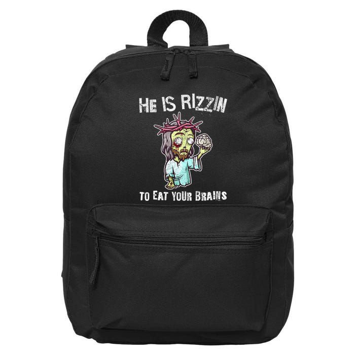 Funny Zombie Jesus He Is Risen Easter Rizzin Eat Your Brains 16 in Basic Backpack