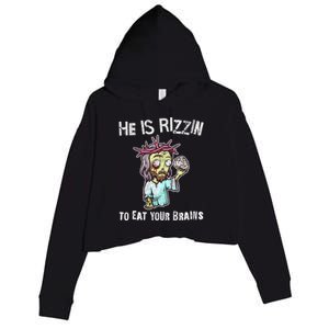 Funny Zombie Jesus He Is Risen Easter Rizzin Eat Your Brains Crop Fleece Hoodie