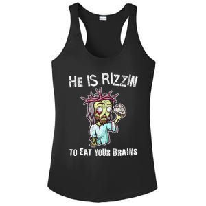 Funny Zombie Jesus He Is Risen Easter Rizzin Eat Your Brains Ladies PosiCharge Competitor Racerback Tank