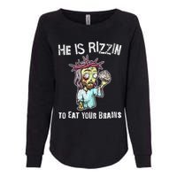 Funny Zombie Jesus He Is Risen Easter Rizzin Eat Your Brains Womens California Wash Sweatshirt