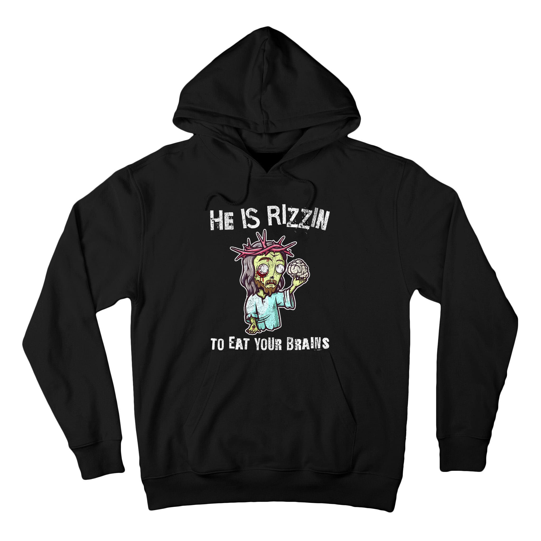 Funny Zombie Jesus He Is Risen Easter Rizzin Eat Your Brains Tall Hoodie