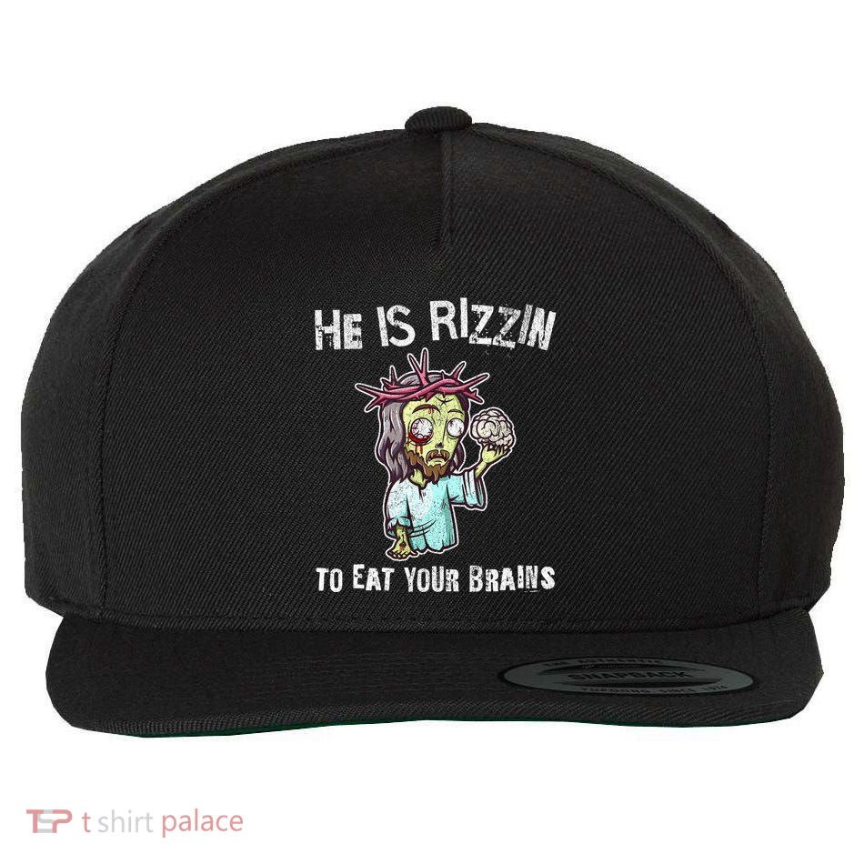 Funny Zombie Jesus He Is Risen Easter Rizzin Eat Your Brains Wool Snapback Cap