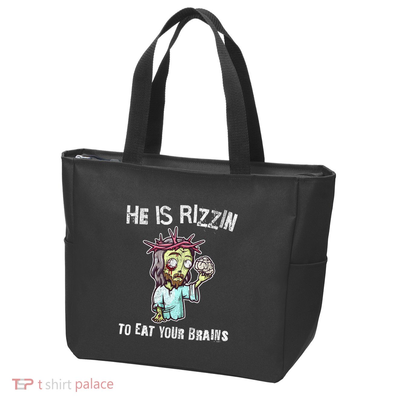 Funny Zombie Jesus He Is Risen Easter Rizzin Eat Your Brains Zip Tote Bag