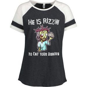 Funny Zombie Jesus He Is Risen Easter Rizzin Eat Your Brains Enza Ladies Jersey Colorblock Tee