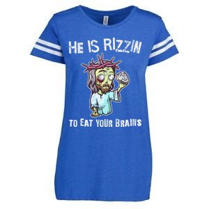 Funny Zombie Jesus He Is Risen Easter Rizzin Eat Your Brains Enza Ladies Jersey Football T-Shirt