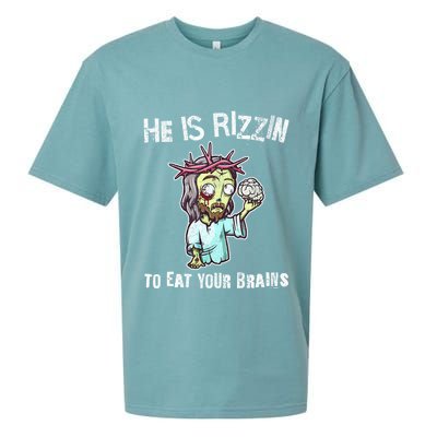 Funny Zombie Jesus He Is Risen Easter Rizzin Eat Your Brains Sueded Cloud Jersey T-Shirt