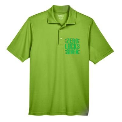 Funny Zero Lucks Given Irish Shamrock St. Patrick's Day Men's Origin Performance Piqué Polo