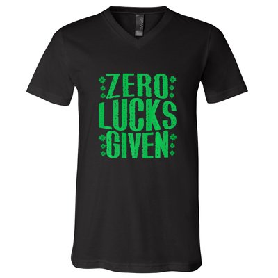 Funny Zero Lucks Given Irish Shamrock St. Patrick's Day V-Neck T-Shirt