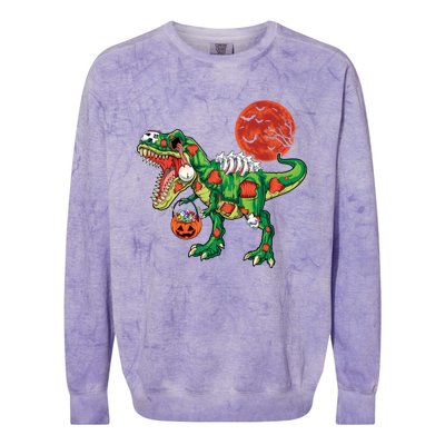 Funny Zombie T Rex Dinosaur Skeleton Halloween Costume Funny Gift Colorblast Crewneck Sweatshirt