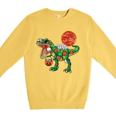 Funny Zombie T Rex Dinosaur Skeleton Halloween Costume Funny Gift Premium Crewneck Sweatshirt