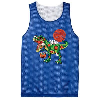 Funny Zombie T Rex Dinosaur Skeleton Halloween Costume Funny Gift Mesh Reversible Basketball Jersey Tank