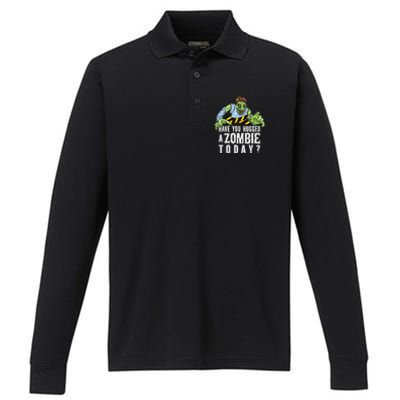 Funny Zombie Tshirt, Funny Halloween Tee, Zombie Lover Performance Long Sleeve Polo