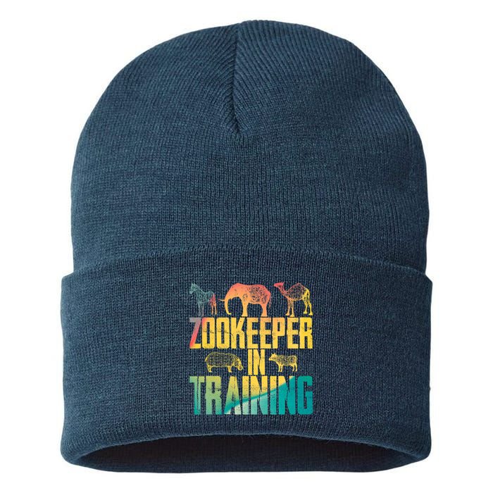 Funny Zookeepping Zookeeper Job Keeping Gift Zoo Keeper In Training Sustainable Knit Beanie