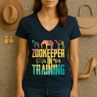 Funny Zookeepping Zookeeper Job Keeping Gift Zoo Keeper In Training Women's V-Neck T-Shirt