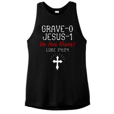 Grave 0 Jesus 1 He Has A Risen Jesus Religious Easter Luke Ladies PosiCharge Tri-Blend Wicking Tank