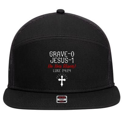 Grave 0 Jesus 1 He Has A Risen Jesus Religious Easter Luke 7 Panel Mesh Trucker Snapback Hat