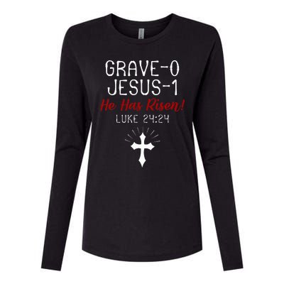 Grave 0 Jesus 1 He Has A Risen Jesus Religious Easter Luke Womens Cotton Relaxed Long Sleeve T-Shirt