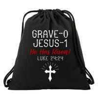Grave 0 Jesus 1 He Has A Risen Jesus Religious Easter Luke Drawstring Bag