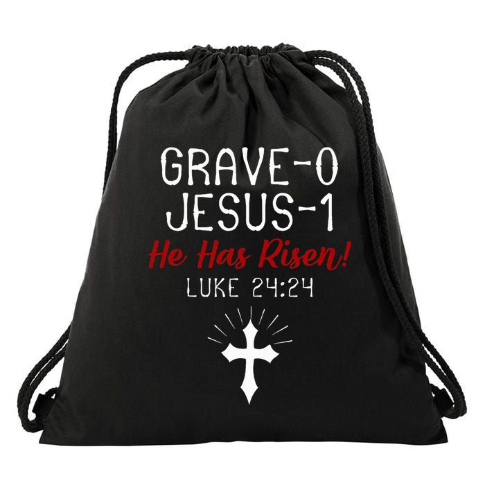 Grave 0 Jesus 1 He Has A Risen Jesus Religious Easter Luke Drawstring Bag