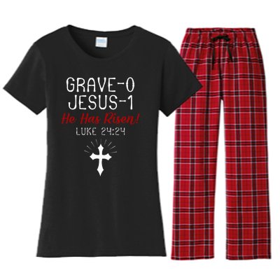 Grave 0 Jesus 1 He Has A Risen Jesus Religious Easter Luke Women's Flannel Pajama Set