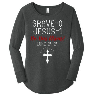 Grave 0 Jesus 1 He Has A Risen Jesus Religious Easter Luke Women's Perfect Tri Tunic Long Sleeve Shirt