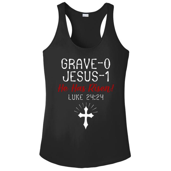 Grave 0 Jesus 1 He Has A Risen Jesus Religious Easter Luke Ladies PosiCharge Competitor Racerback Tank