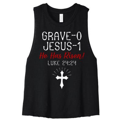 Grave 0 Jesus 1 He Has A Risen Jesus Religious Easter Luke Women's Racerback Cropped Tank