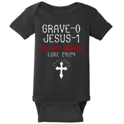 Grave 0 Jesus 1 He Has A Risen Jesus Religious Easter Luke Baby Bodysuit