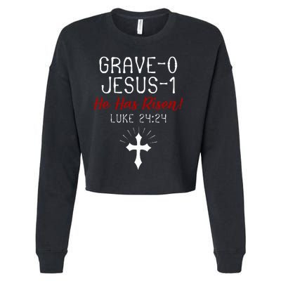 Grave 0 Jesus 1 He Has A Risen Jesus Religious Easter Luke Cropped Pullover Crew